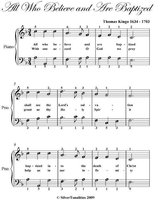 All Who Believe and Are Baptized Easy Piano Sheet Music