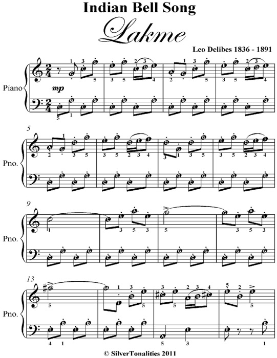 Indian Bell Song Lakme Easy Piano Sheet Music