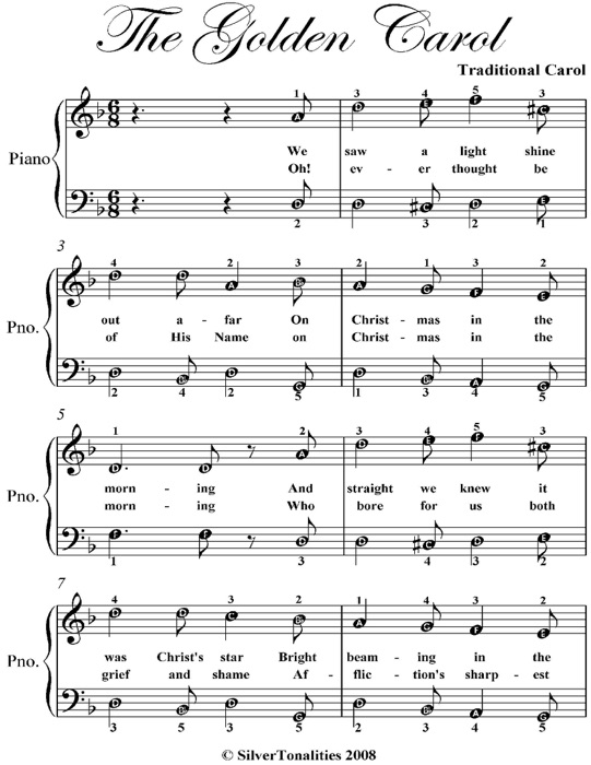 Golden Carol Easy Piano Sheet Music