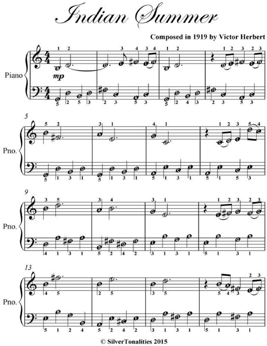 Indian Summer Easy Piano Sheet Music