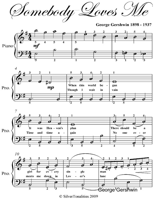 Somebody Loves Me Easy Piano Sheet Music