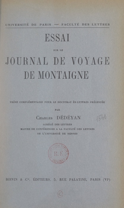 Essai sur le Journal de voyage, de Montaigne