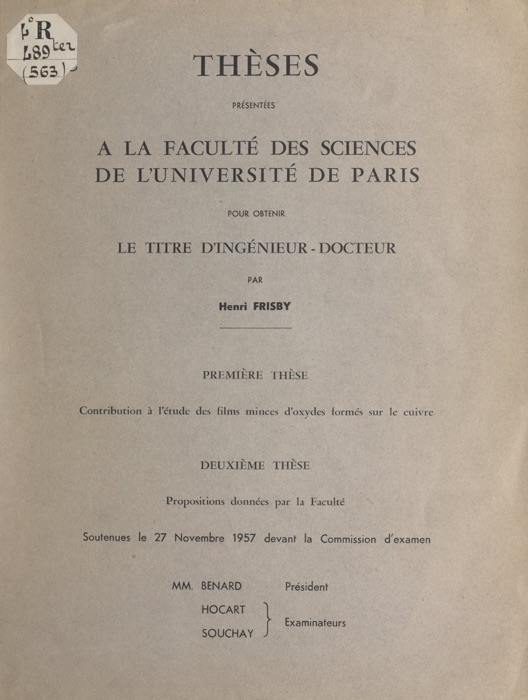 Contribution à l'étude des films minces d'oxydes formés sur le cuivre