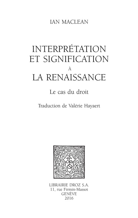 Interprétation et signification à la Renaissance