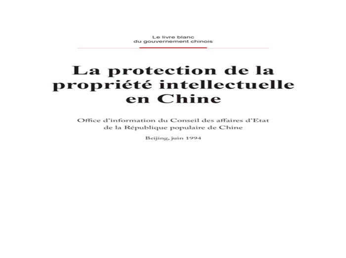 Intellectual Property Protection in China(French Version)