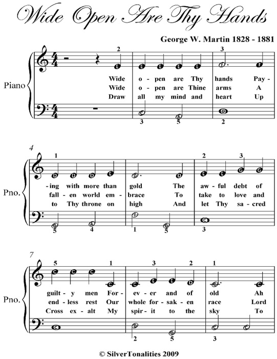 Wide Open Are Thy Hands Easy Piano Sheet Music