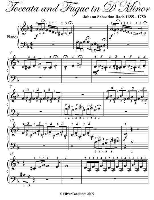 Toccata and Fugue In D Minor Beginner Piano Sheet Music