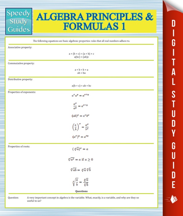 Algebra Principles And Formulas 1 (Speedy Study Guides)