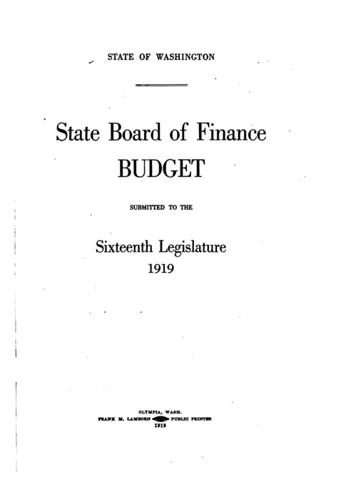 State Board of Finance Budget Submitted to the Sixteenth Legislature (1919)
