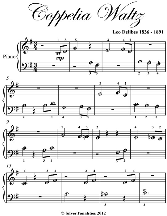 Coppelia Waltz Beginner Piano Sheet Music