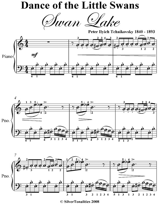 Dance of the Little Swans Swan Lake Elementary Piano Sheet Music