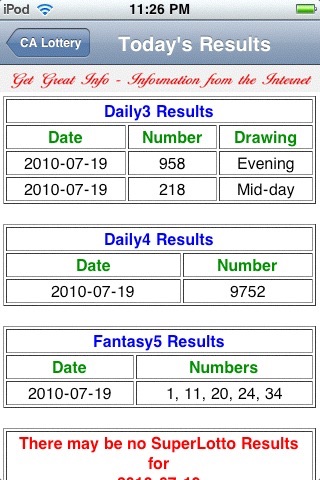 California Lottery Lite Results screenshot 2