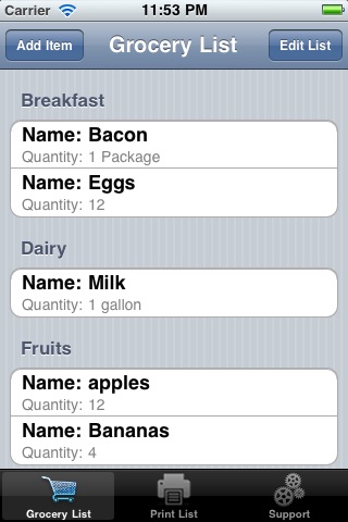 Emilys Grocery List