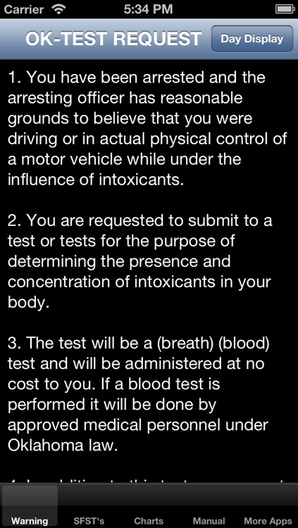 Oklahoma Implied Consent Test Request and SFST's