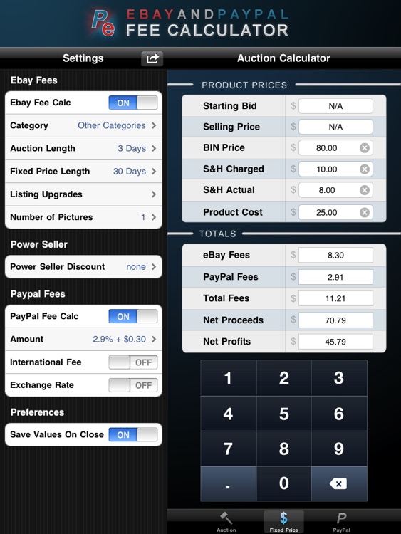 Fee Calculator HD for Ebay & PayPal