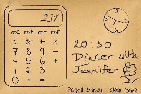 Paper Calculator & Clock - Calculator with sketch pad and clock