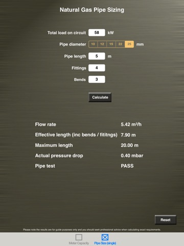 Gas Capacity & Pipe Size Calculator for iPad screenshot 2