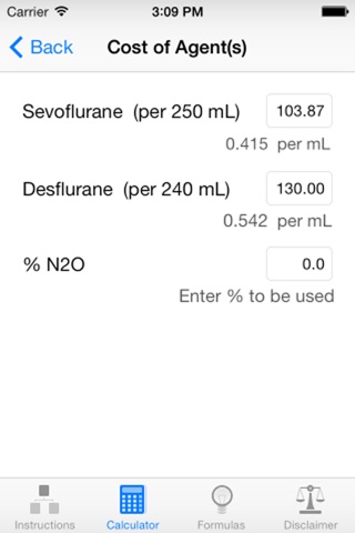 Anesthetic Gas Calculator for iPhone screenshot 2