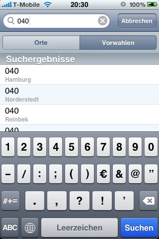 VorwahlFinder screenshot 2