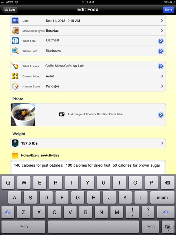 iFood Diary for iPad