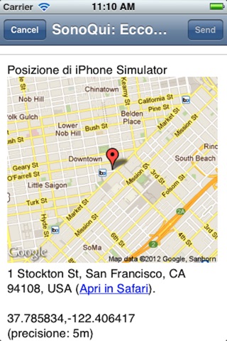 SonoQui - L'app per inviare la propria posizione e coordinate screenshot 4