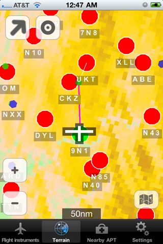 InFlight - attitude, flight instruments, terrain, obstacles and airports on a glass cockpit display with moving map screenshot 3