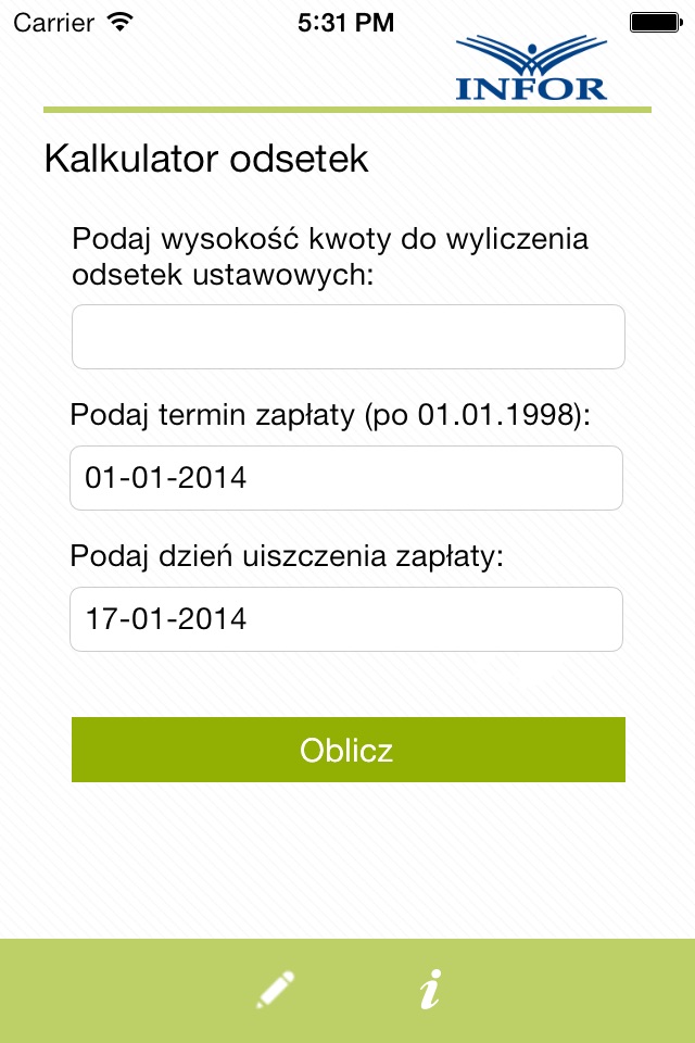 Kalkulator odsetek ustawowych screenshot 2