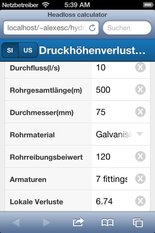 Headloss calculator screenshot 4