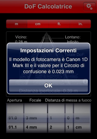 DoF Calc screenshot 2