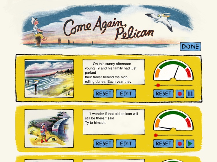 Come Again, Pelican is a story for kids about the great friendship between a young boy vacationing beside the sea with his parents and a pelican who comes to the boy's rescue. By the author of Corduroy, Don Freeman. (iPad Lite version, by Auryn Apps) screenshot-3