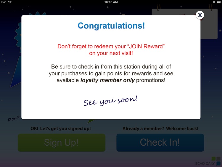 Echo Loyalty Rewards Program Check-In App by Echo Daily, Inc.