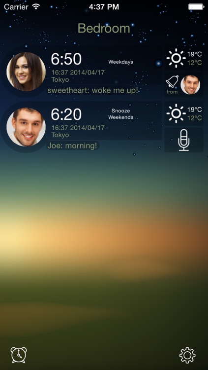 Social alarm clock make you want to wake up! - Share your alarm clock with family and friends!