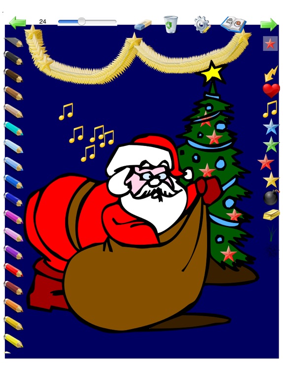 Christmas colorings for kids with colored pencils - 36 drawings to color with Santa Claus, christmas trees, elves, and more - FREE