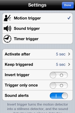 TriggerCam (trigger pictures or video by motion, sound or timer) screenshot 3