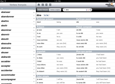 French/English Verb Conjugation - Verb2Verbe Conjugator HD screenshot 4