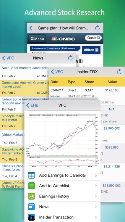 Earnings : Calendar, History, Reminder, Watch list with Next Earning Date & Real-Time Stock Quote, Chart, News, Insider Transactions. screenshot-3