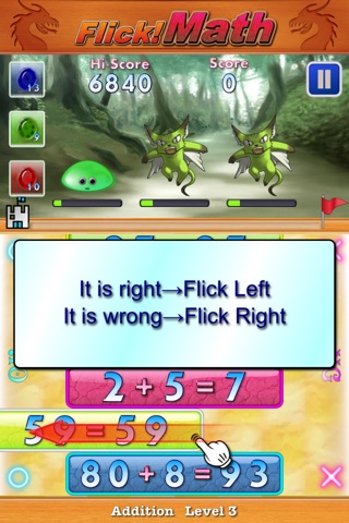 Flick!Math - Practice mental arithmetic by this calculation puzzle game. Flick and attack dragons! screenshot 2