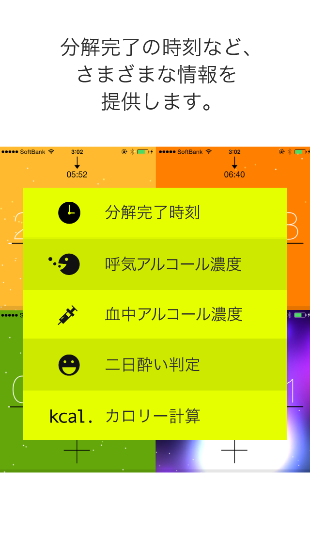 alcCalc アルコール分解計算・リアルタイム表示、酔いが覚める時刻を予測する飲酒アプリ。血中アルコール量も友達とシェアでき、二日酔い防止やカロリー計算機能も。のおすすめ画像2