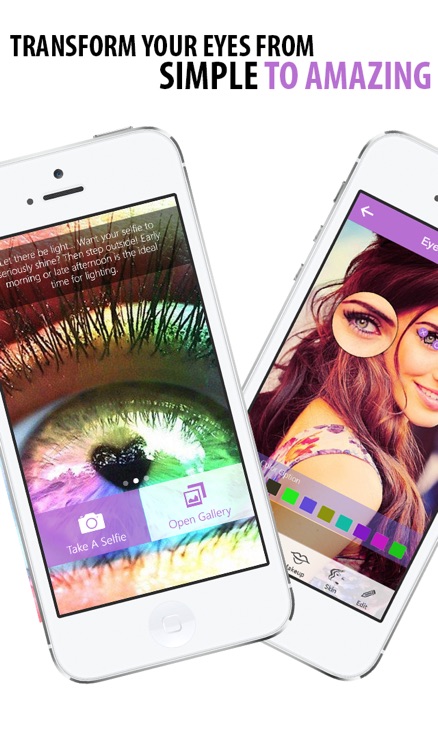 Selfie Eye Colour and Face Makeover - Change your color or add galaxy, wild cat and rainbow contact lenses then add lashes, liner and eyebrows