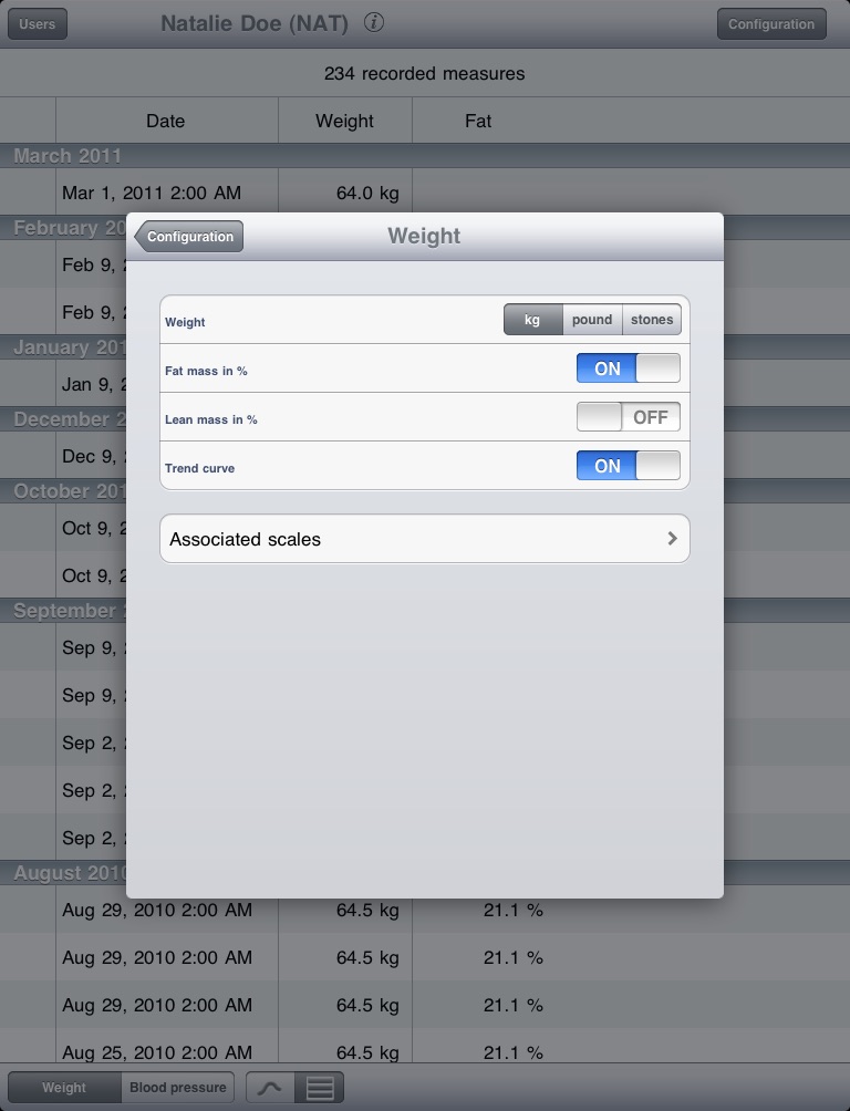 Wiscale - iPad version for weight and blood pressure only screenshot 4