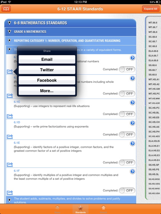 STAAR 6-12 Standards and Strategies App