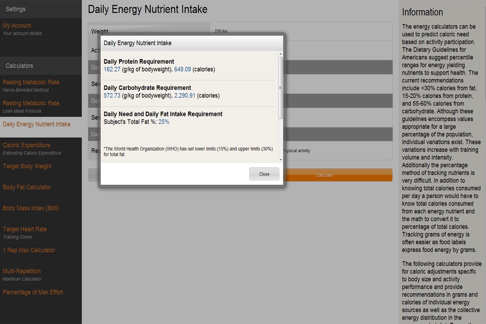 NCSF Personal Trainer Calculators screenshot 2