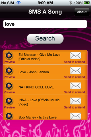 SMS A Song - IntCall screenshot 2