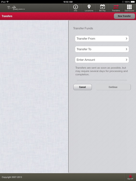 Apple Creek Bank Mobile for iPad