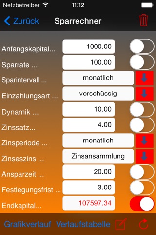 Sparkalkulation screenshot 2