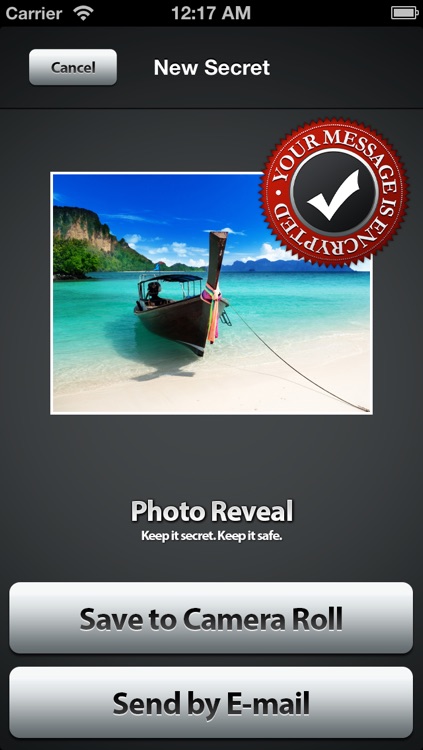 Photo Reveal - Encrypted secret text and audio messages hidden in images