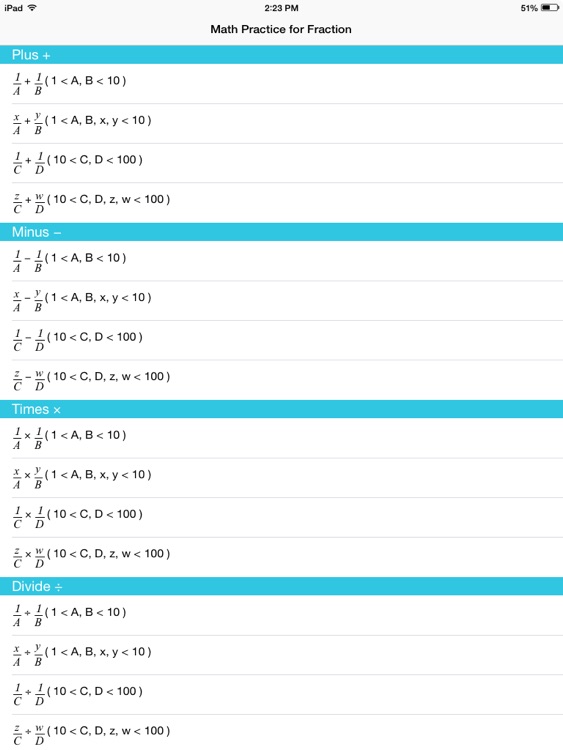 Math Practice for Fraction