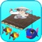 Adventure game fishing by boy cute dress with a raft