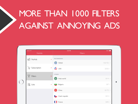 Скриншот из NoAds - блокировка рекламы для iPhone и iPad, плюс блокировка контента