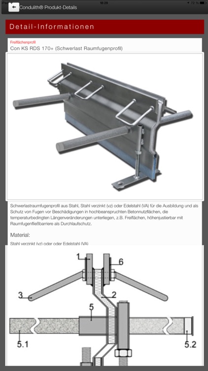 Condulith Technik App - Fugenprofile und technische Skizzen